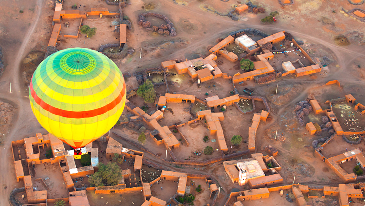 Balloon view of desert village outside of Marrakesh, Morocco; Shutterstock ID 163120160